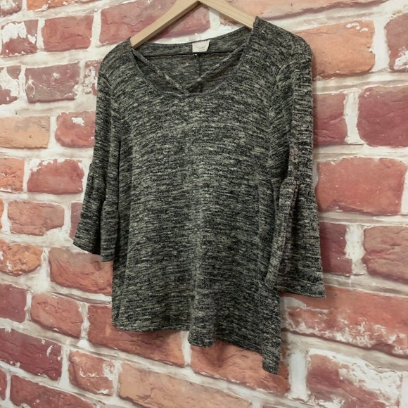 Anthropologie Caution To The Wind Top Women's Small Black Gray Knit Blouse - Picture 3 of 8
